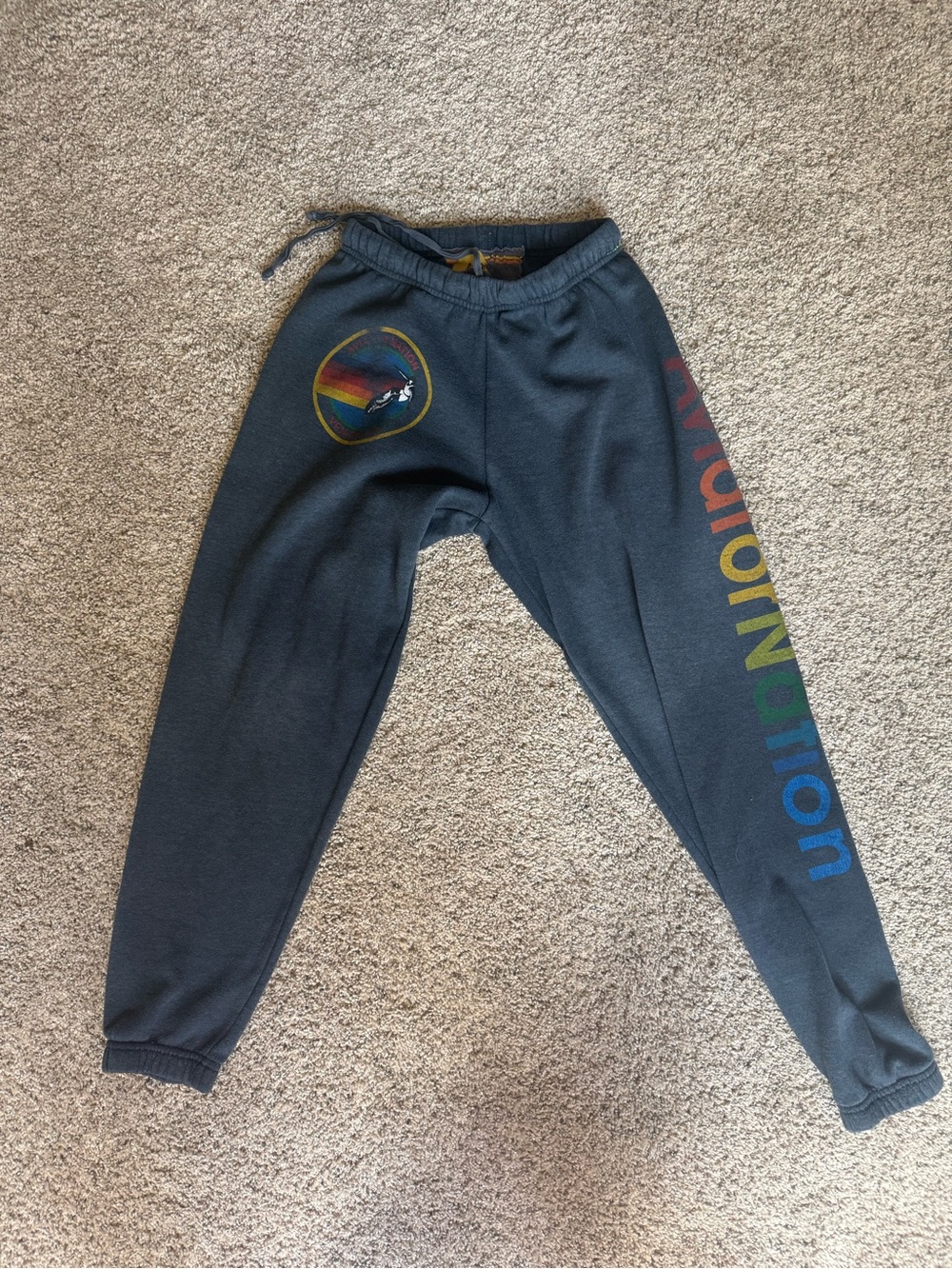 Aviator Nation Charcoal Gray Sweatpants with Rainbow Logo-XS